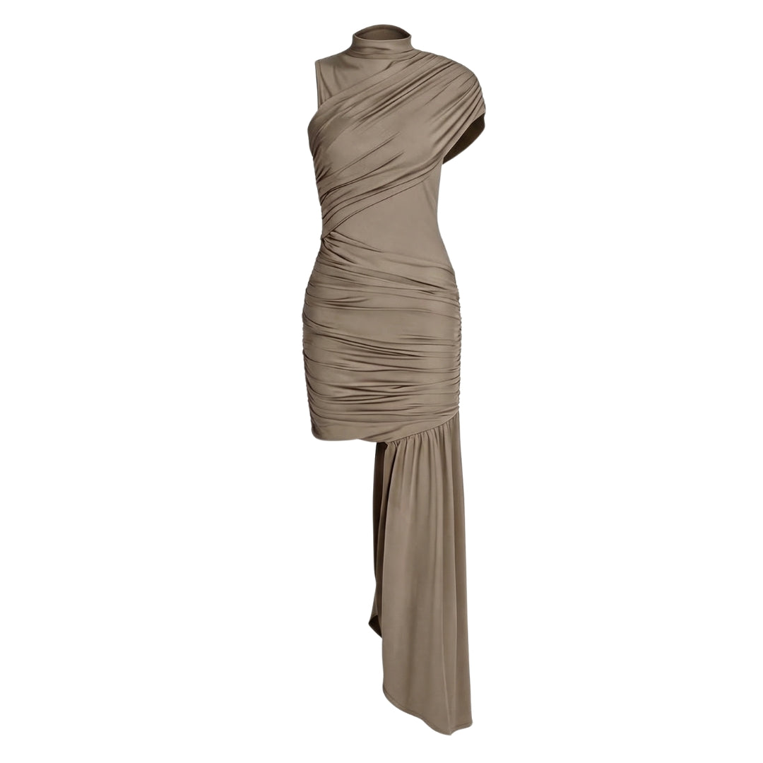 Amandine | Women’s Stretch One-Shoulder Ruched Maxi Dress with Drape