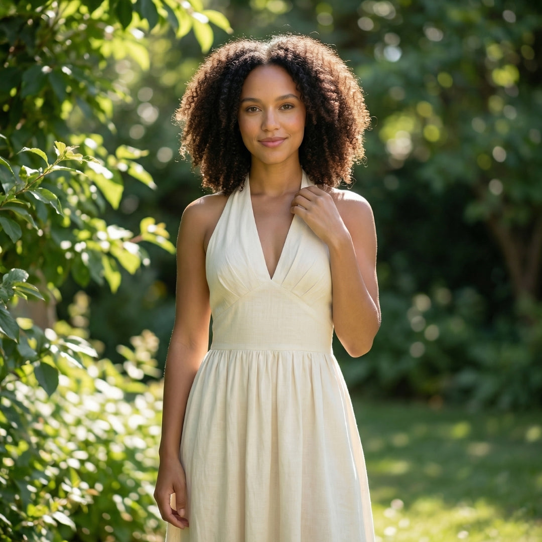 Camille | Women’s Halter-Neck Gathered Maxi Dress
