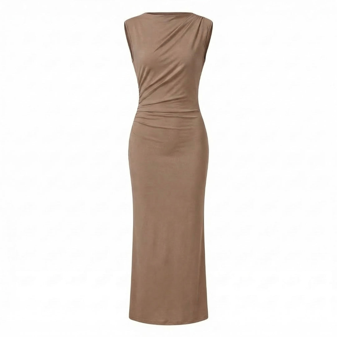 Camille | Women’s Ruched High-Neck Sleeveless Maxi Dress with Back Slit