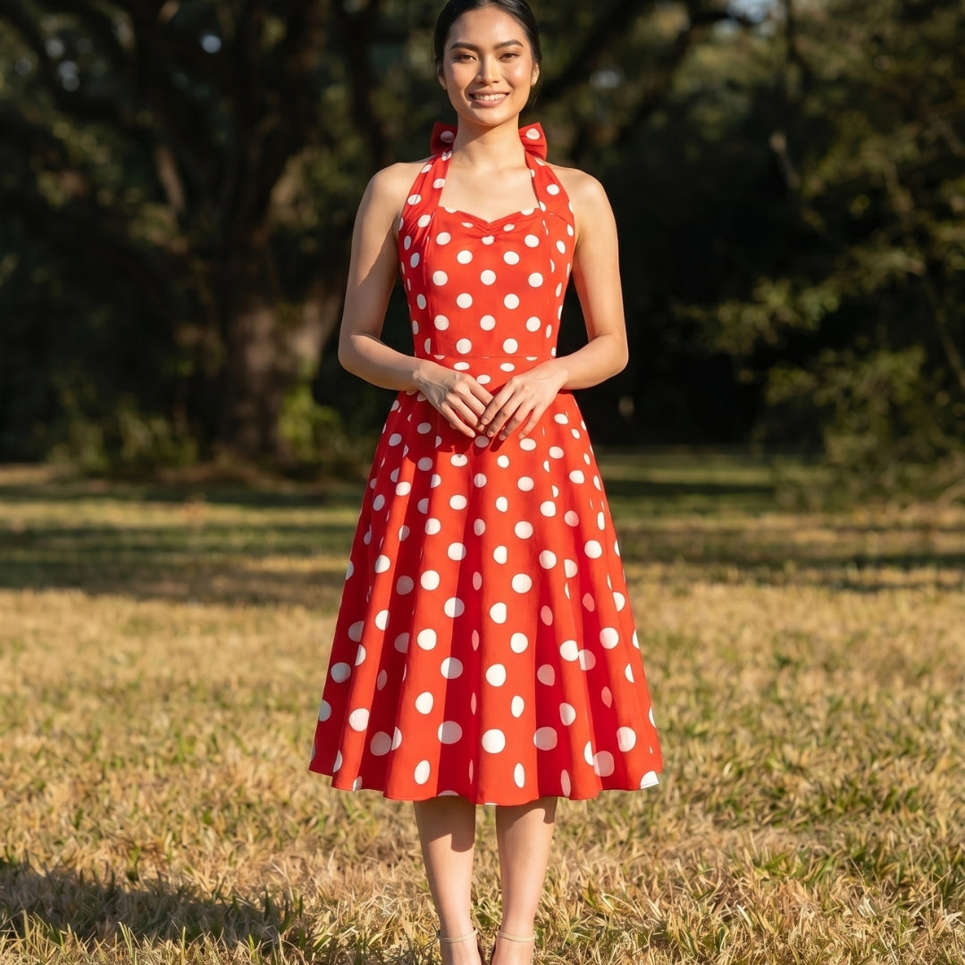 Colette Women’s Polka Dot Halter A-Line Midi Dress