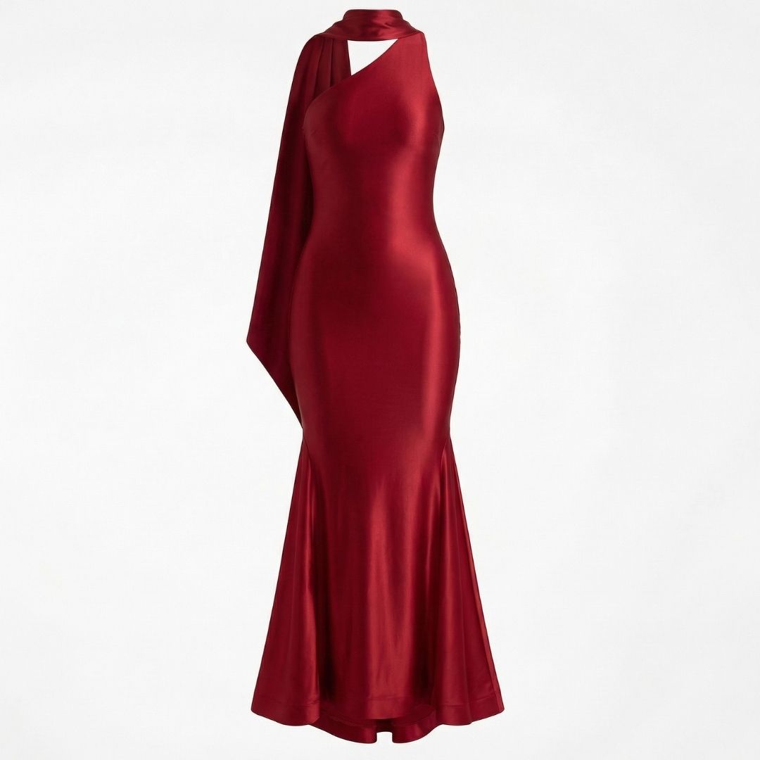 Estelle | Women’s Stretch Jersey One-Shoulder Midi Dress with Scarf