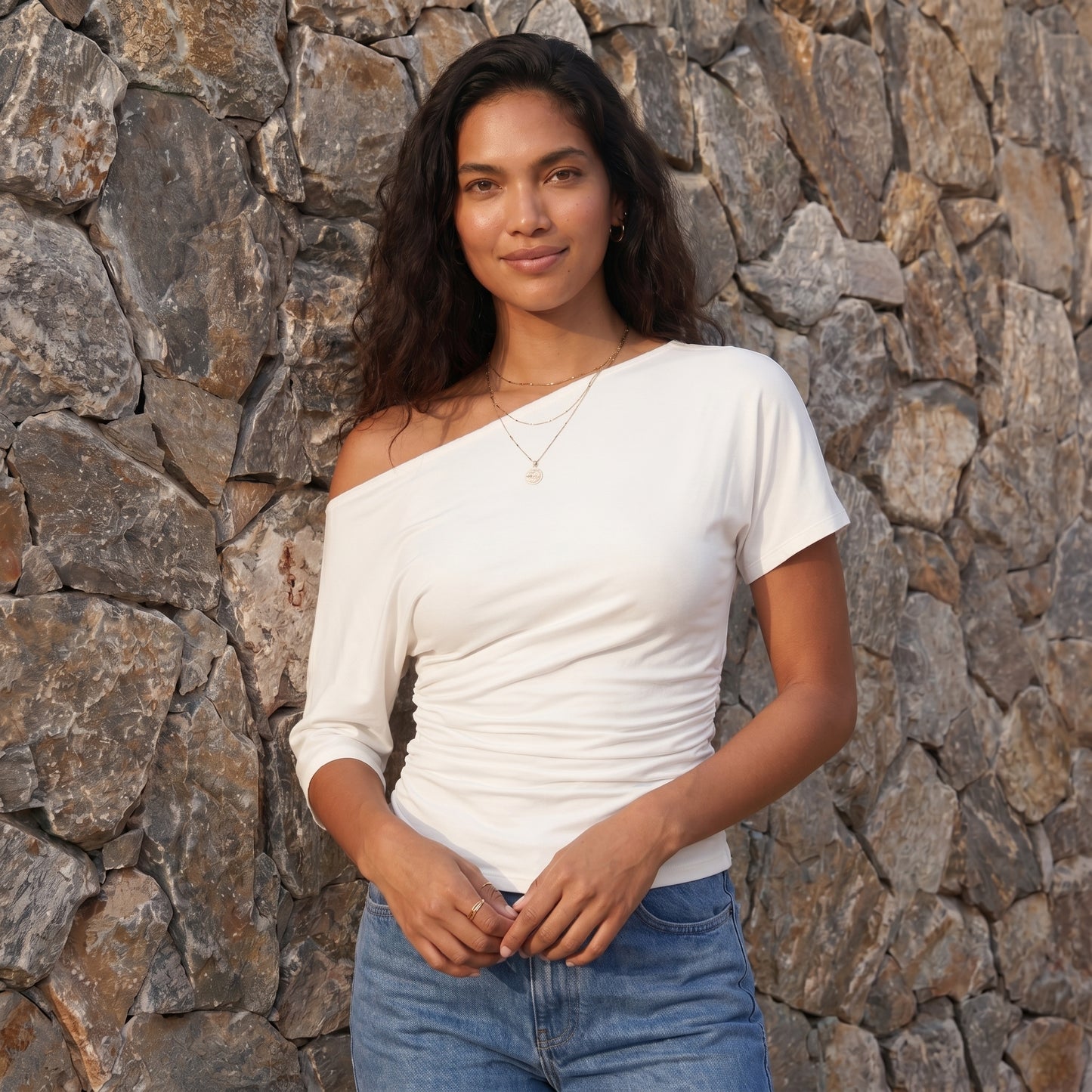 Faye Women's Top Off-Shoulder Ruched Slim, Short Sleeve