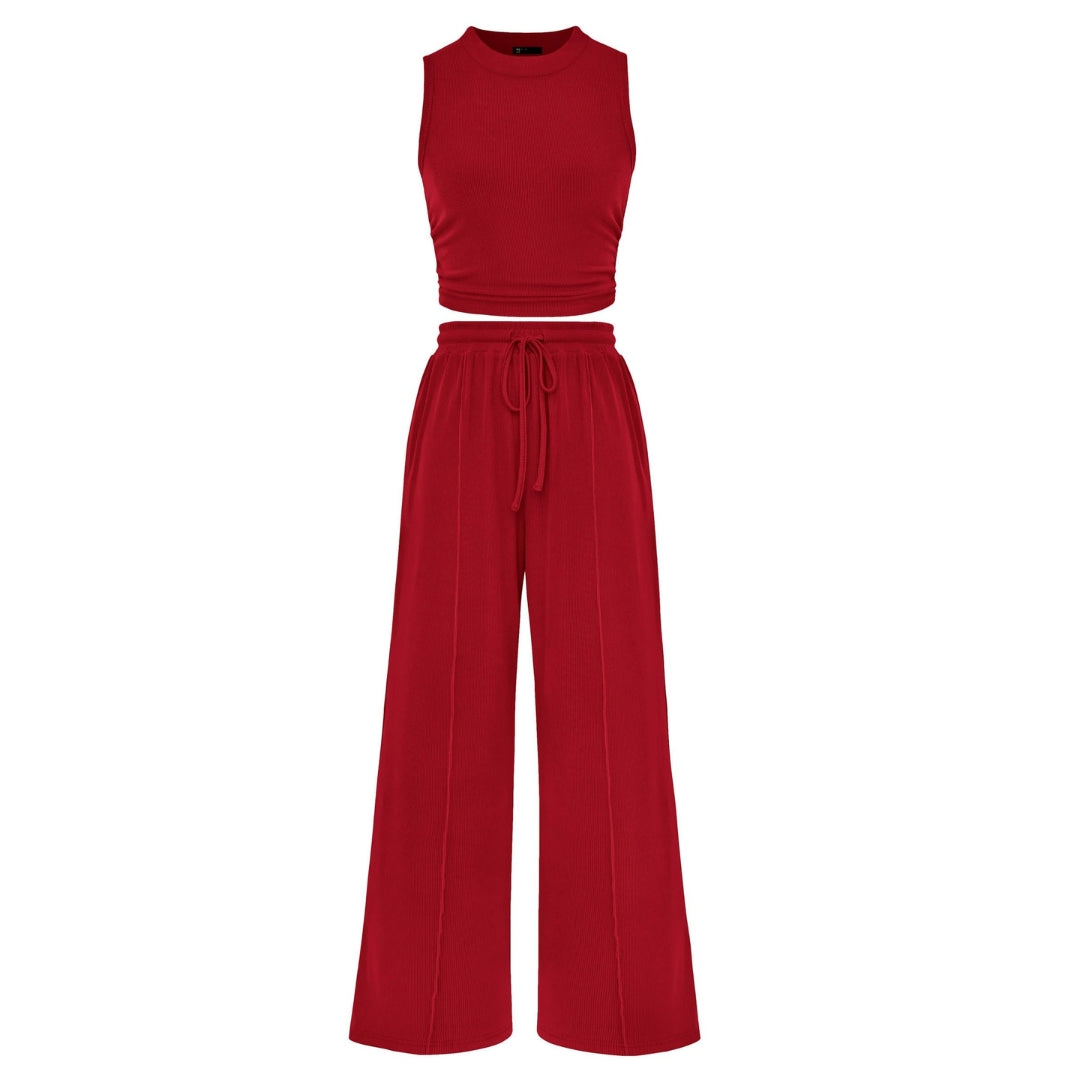 Maëlle | Women’s Ribbed Knit Crop Top and Wide-Leg Pants Set