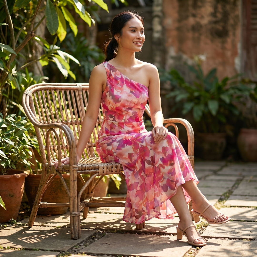 Solène Women’s One-Shoulder Printed Midi Dress