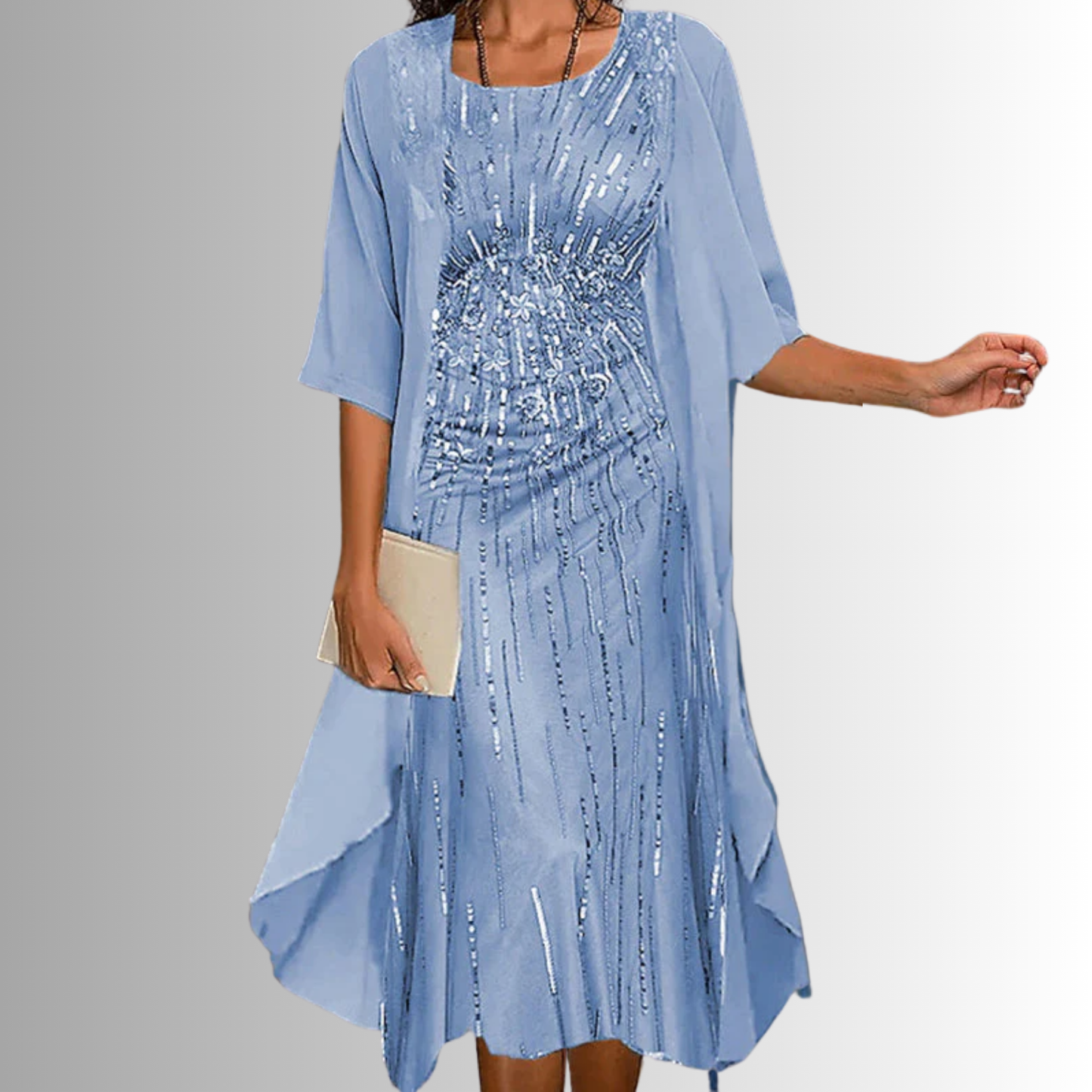 Brigitte Flowy-Cardigan Two-Piece Midi Dress