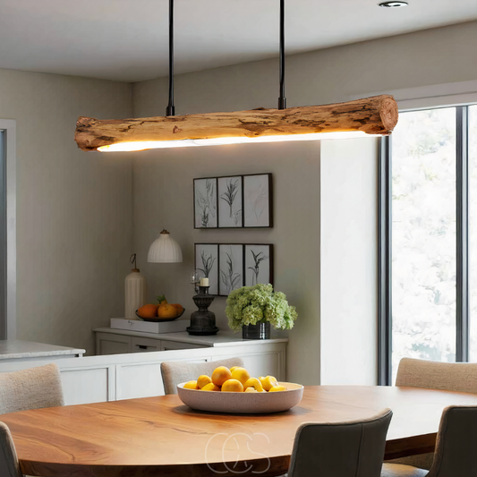 Dimmable Rustic Wood Log Pendant Light
