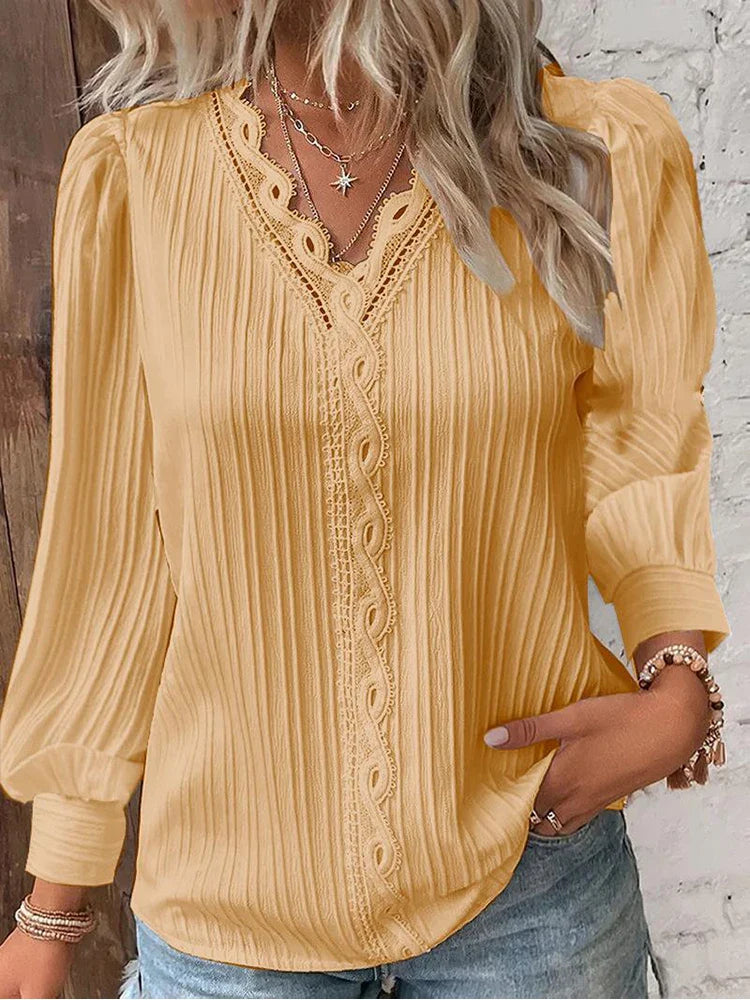 Fabienne Lace-Trim V-Neck Blouse
