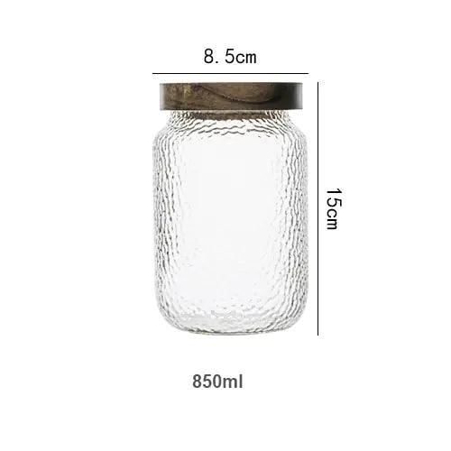 Hammered Glass Storage Jar with Wooden Lid - Transparent