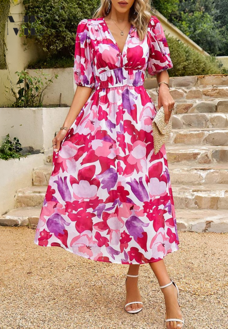 Margaux Abstract Floral Print Midi Dress