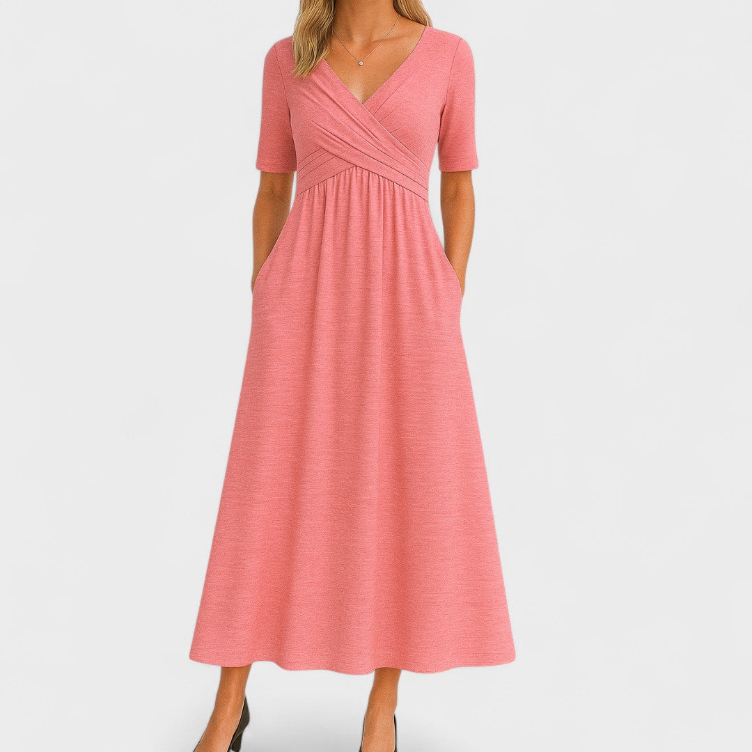 Paulette Crossover-Bodice Midi Dress
