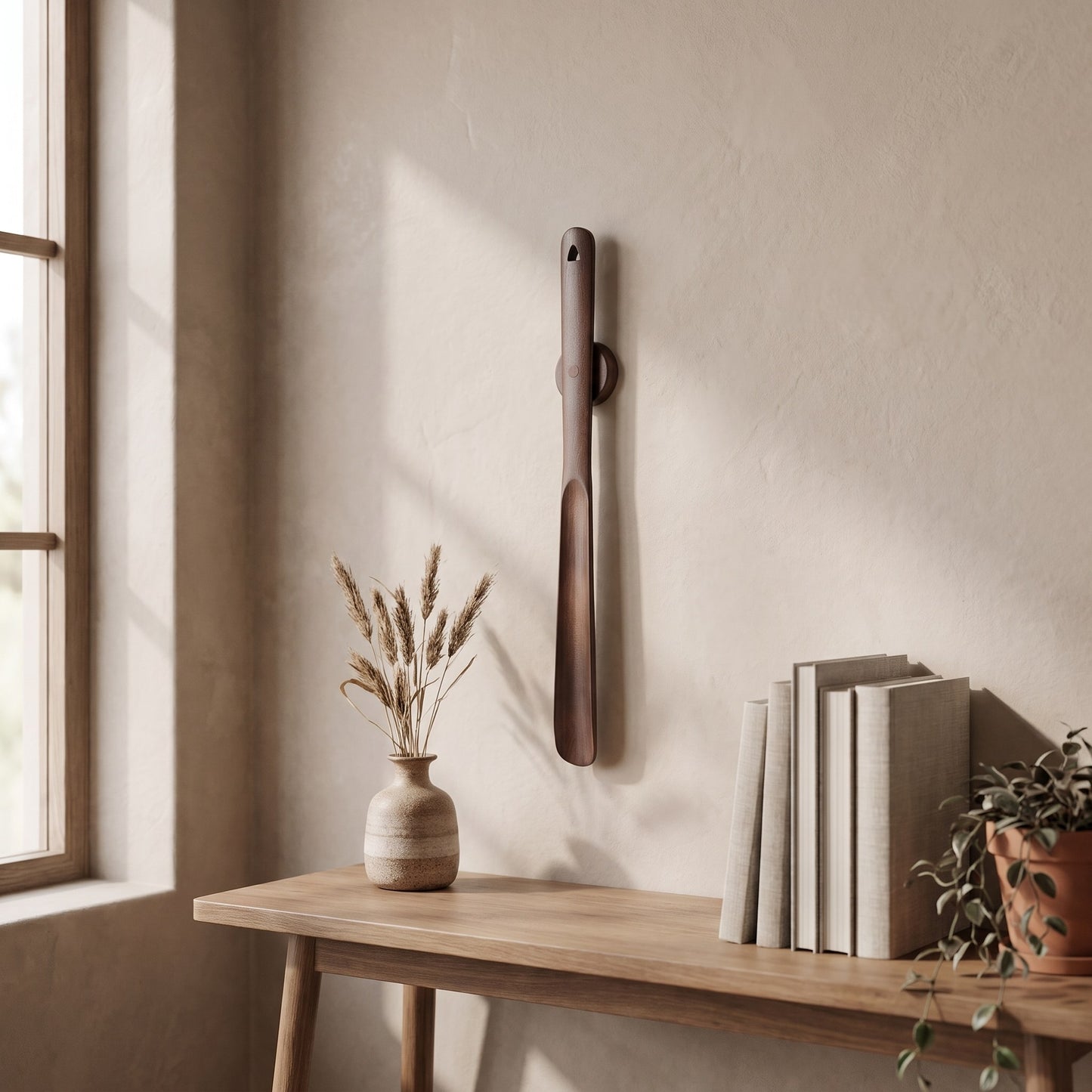 Wall-Mounted Long-Handle Wooden Shoehorn