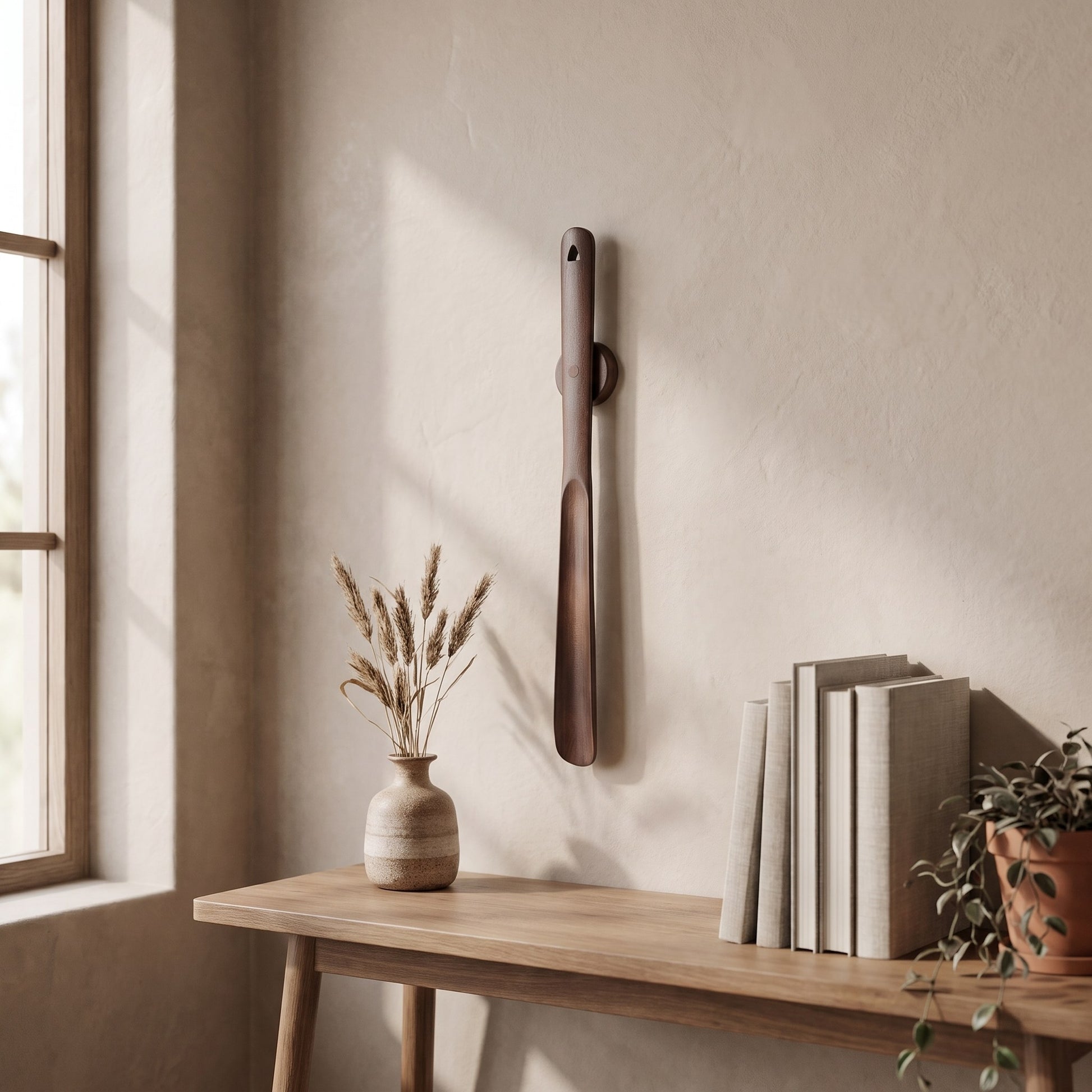 Wall-Mounted Long-Handle Wooden Shoehorn