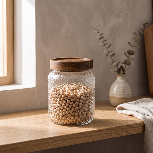 Hammered Glass Storage Jar with Wooden Lid