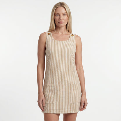 Pipa Women's Mini Dress Ribbed Stripe Button Strap, Scoop Neck