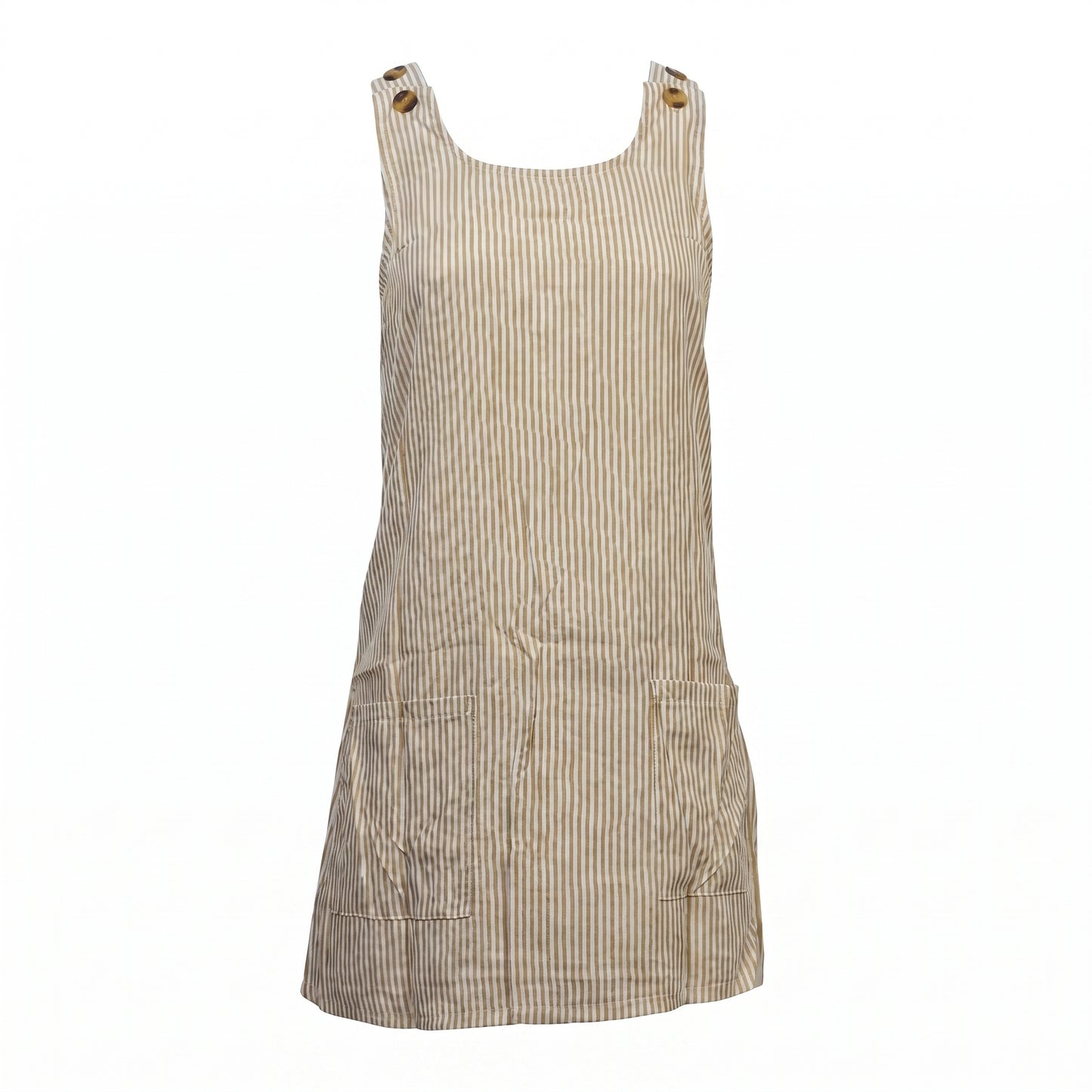 Pipa Women's Mini Dress Ribbed Stripe Button Strap, Scoop Neck