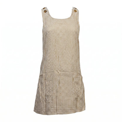 Pipa Women's Mini Dress Ribbed Stripe Button Strap, Scoop Neck