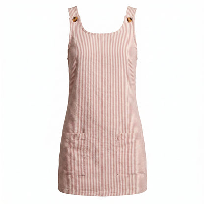 Pipa Women's Mini Dress Ribbed Stripe Button Strap, Scoop Neck