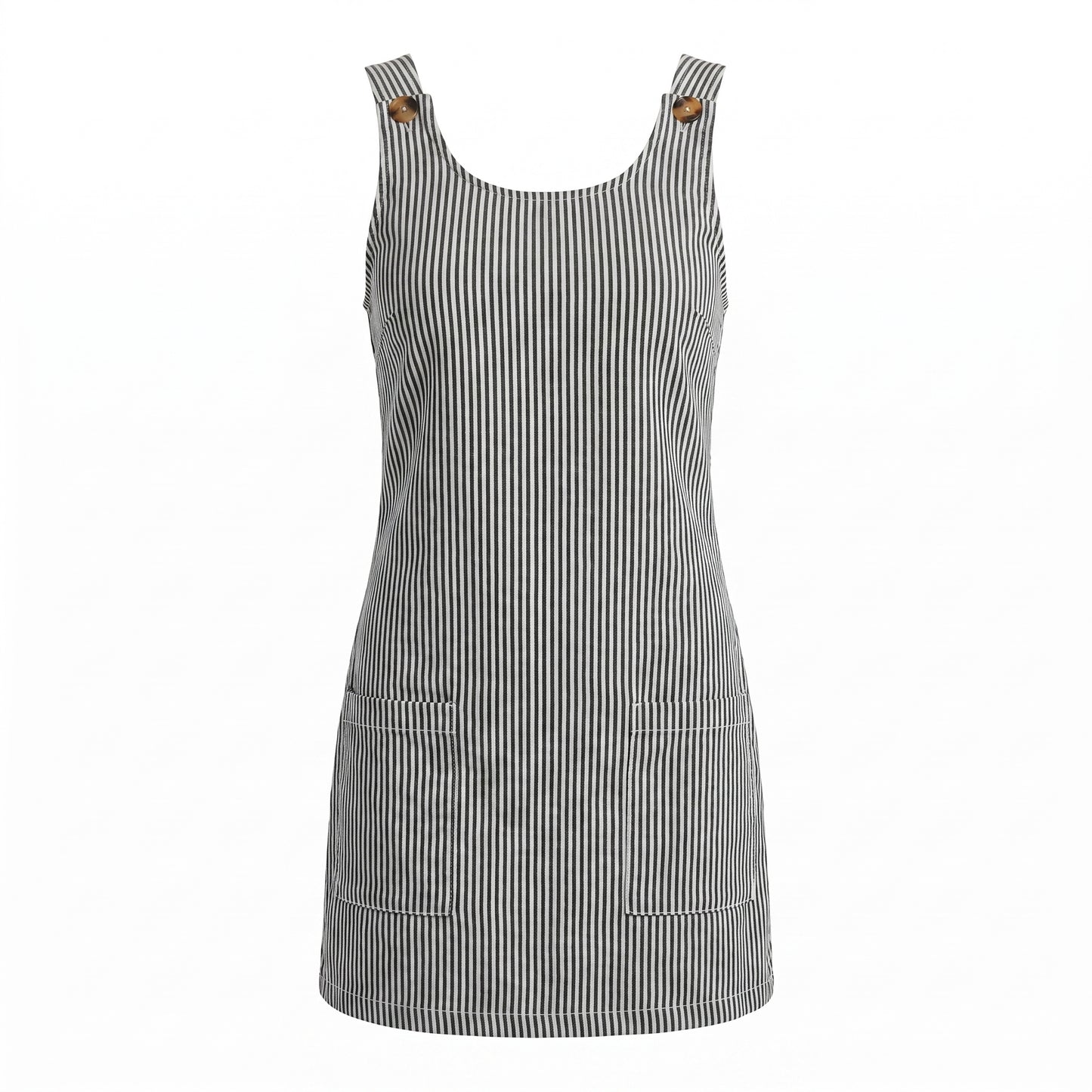 Pipa Women's Mini Dress Ribbed Stripe Button Strap, Scoop Neck