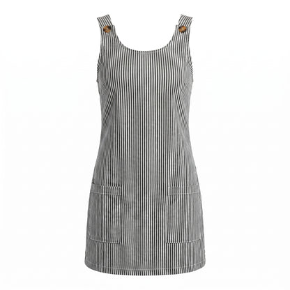 Pipa Women's Mini Dress Ribbed Stripe Button Strap, Scoop Neck