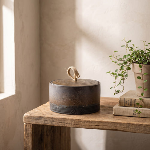 Wabi-Sabi Stoneware Storage Jar with Hemp Lid