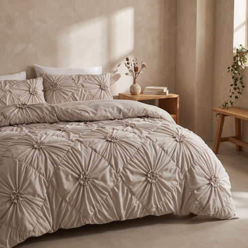 Pinch-Pleat Floral Textured Duvet Cover Set