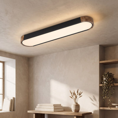 Japandi Wood and Metal LED Flush Mount Ceiling Light