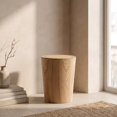 Wooden-Grain Rotating Lid Trash Can