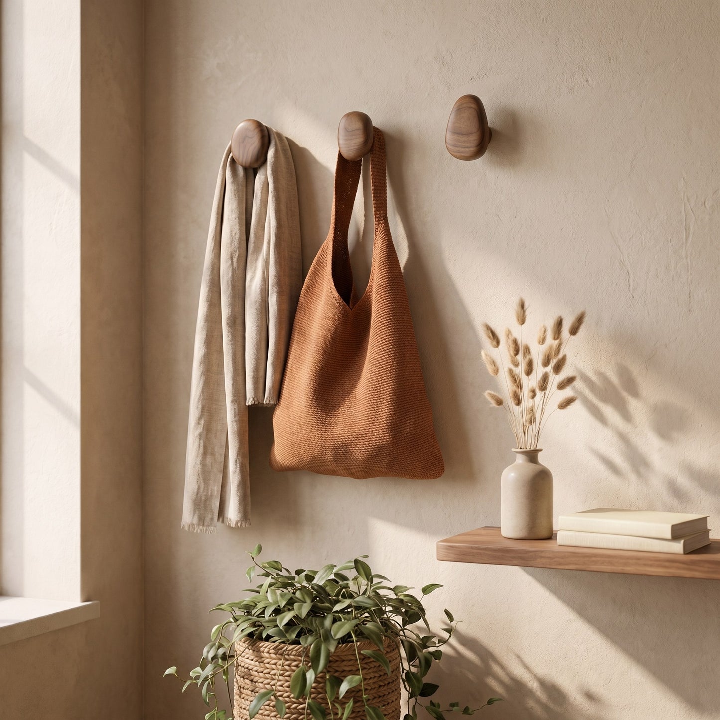 Pebble-Shaped Wooden Wall Hooks