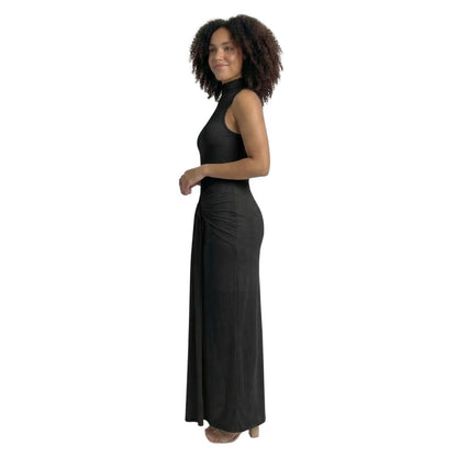 Adélaïde | Women’s Ruched Mock-Neck Maxi Dress with Tie Waist