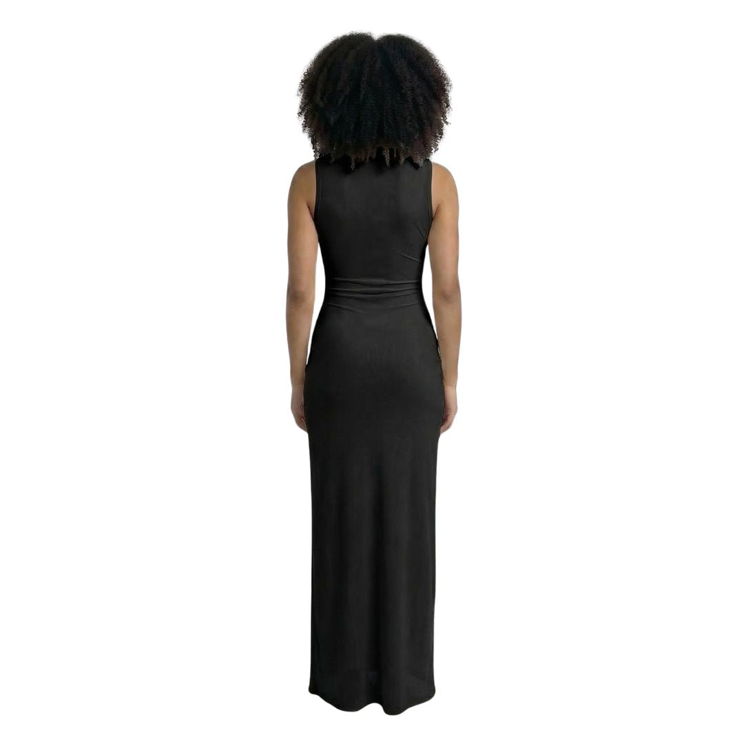Adélaïde | Women’s Ruched Mock-Neck Maxi Dress with Tie Waist