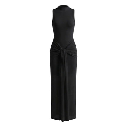 Adélaïde | Women’s Ruched Mock-Neck Maxi Dress with Tie Waist