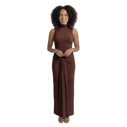 Adélaïde | Women’s Ruched Mock-Neck Maxi Dress with Tie Waist