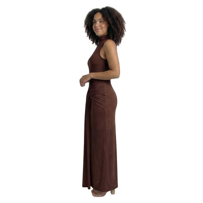 Adélaïde | Women’s Ruched Mock-Neck Maxi Dress with Tie Waist