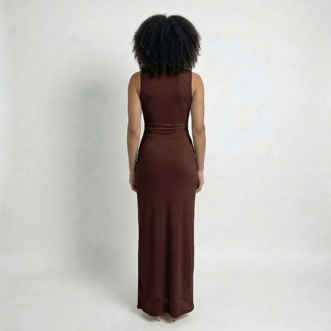 Adélaïde | Women’s Ruched Mock-Neck Maxi Dress with Tie Waist