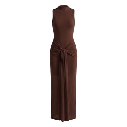 Adélaïde | Women’s Ruched Mock-Neck Maxi Dress with Tie Waist