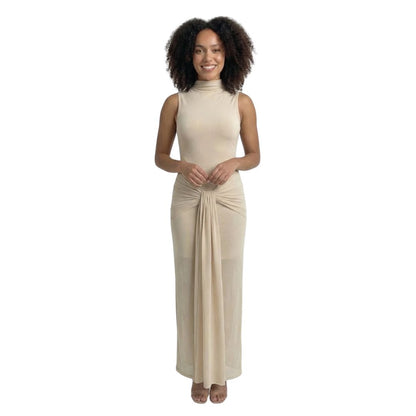 Adélaïde | Women’s Ruched Mock-Neck Maxi Dress with Tie Waist