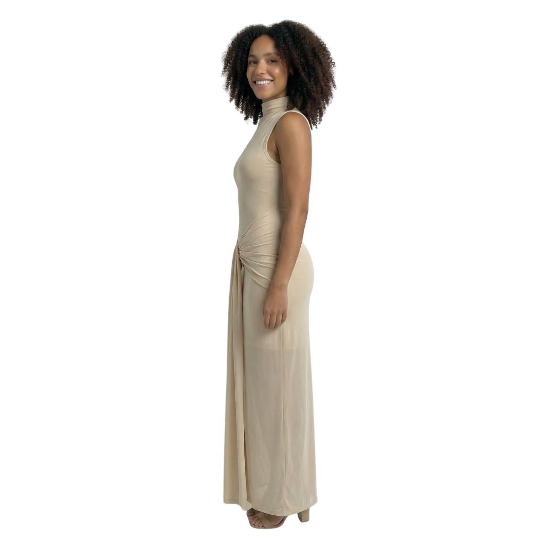 Adélaïde | Women’s Ruched Mock-Neck Maxi Dress with Tie Waist