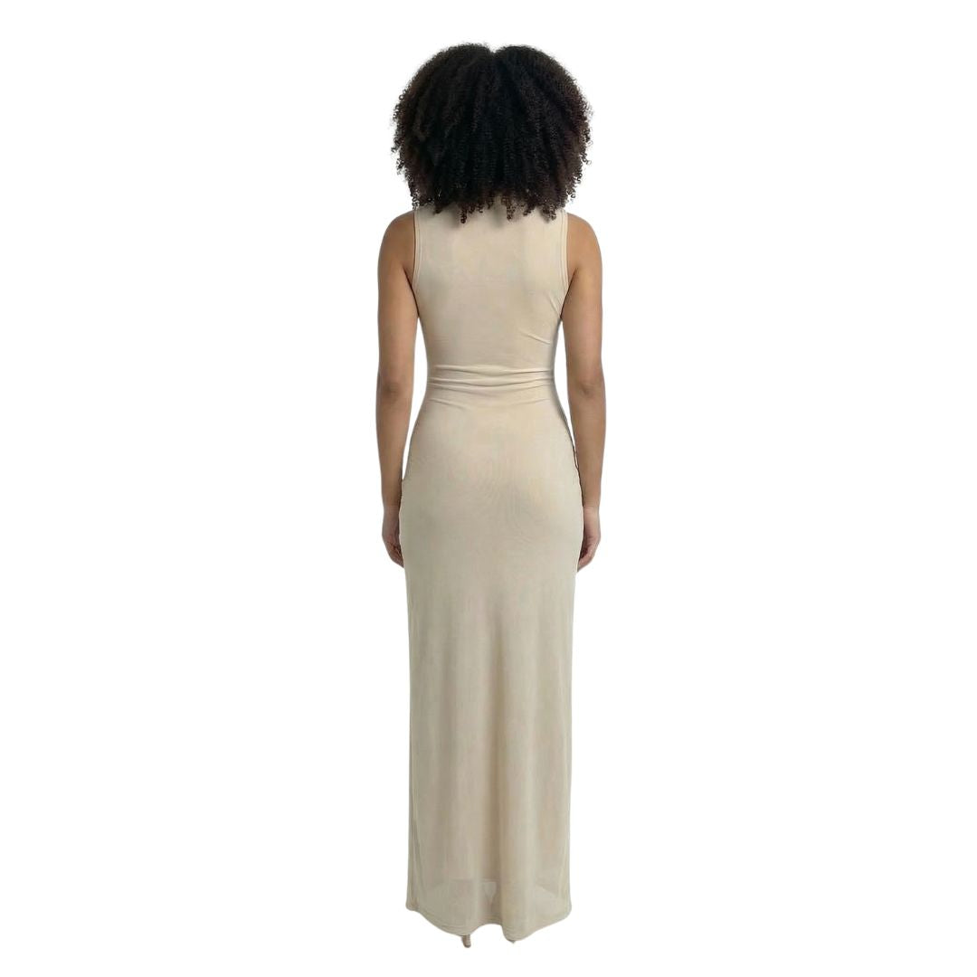 Adélaïde | Women’s Ruched Mock-Neck Maxi Dress with Tie Waist