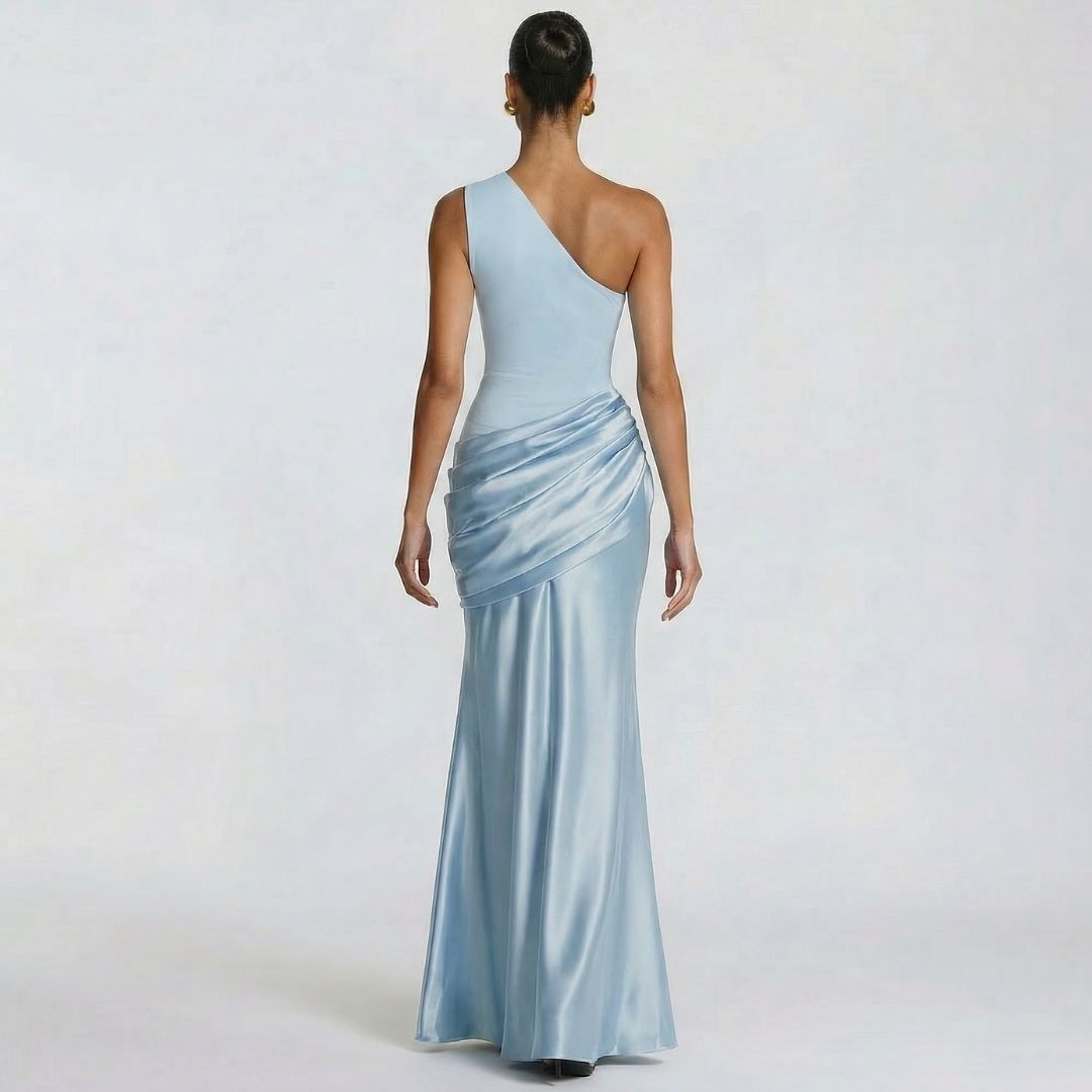 Alix | Women’s One-Shoulder Satin Maxi Dress with Zip