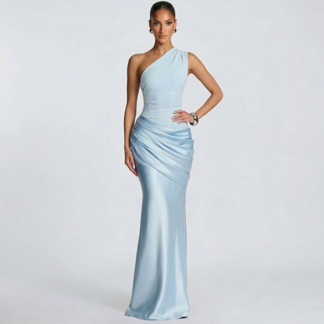 Alix | Women’s One-Shoulder Satin Maxi Dress with Zip