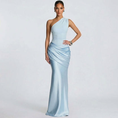 Alix | Women’s One-Shoulder Satin Maxi Dress with Zip