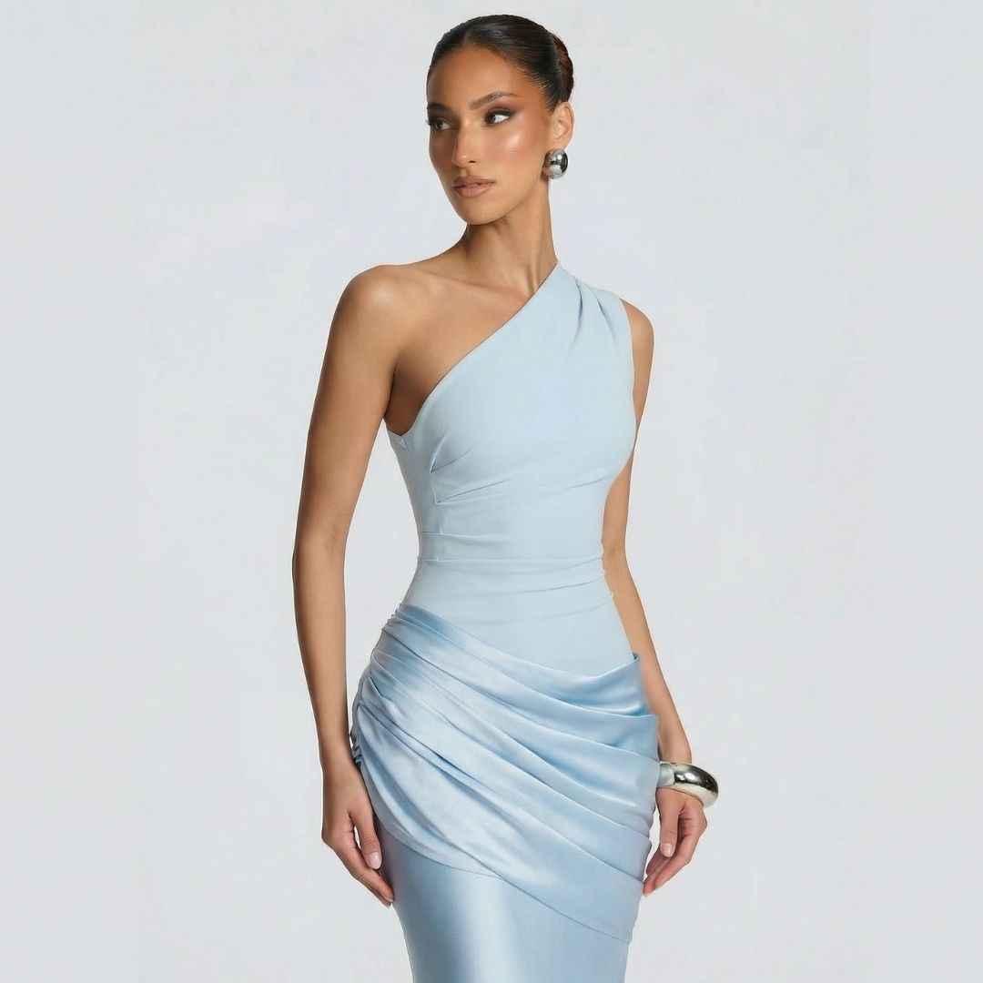 Alix | Women’s One-Shoulder Satin Maxi Dress with Zip