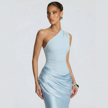 Alix | Women’s One-Shoulder Satin Maxi Dress with Zip
