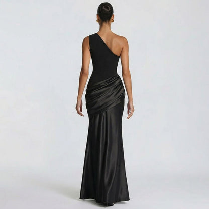 Alix | Women’s One-Shoulder Satin Maxi Dress with Zip