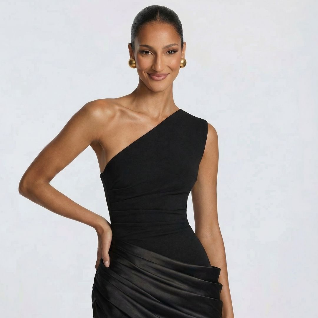 Alix | Women’s One-Shoulder Satin Maxi Dress with Zip
