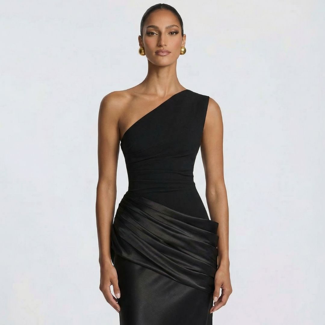 Alix | Women’s One-Shoulder Satin Maxi Dress with Zip