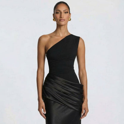 Alix | Women’s One-Shoulder Satin Maxi Dress with Zip