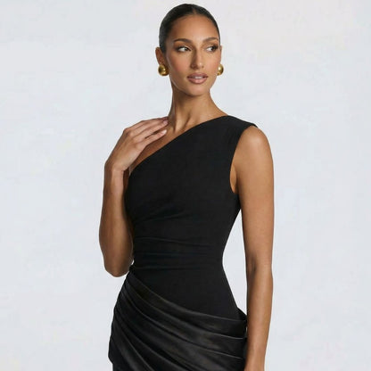 Alix | Women’s One-Shoulder Satin Maxi Dress with Zip