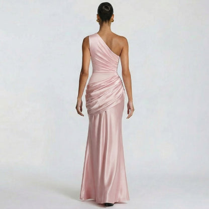 Alix | Women’s One-Shoulder Satin Maxi Dress with Zip