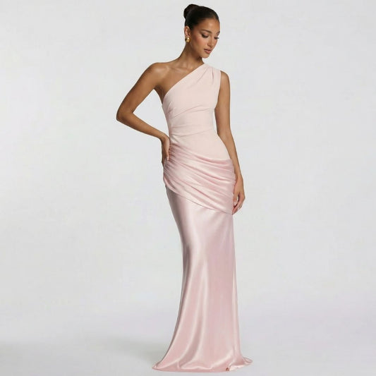 Alix | Women’s One-Shoulder Satin Maxi Dress with Zip